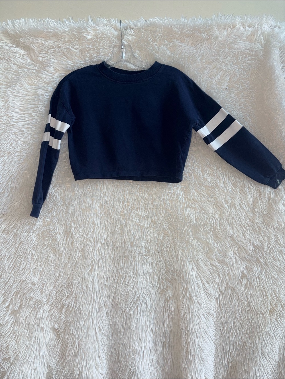 H&M Navy Blue Striped Sleeve Cropped Sweatshirt Kids 8-10Y
